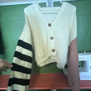 Truly Madly Deeply Cream and Pink Button Cardigan